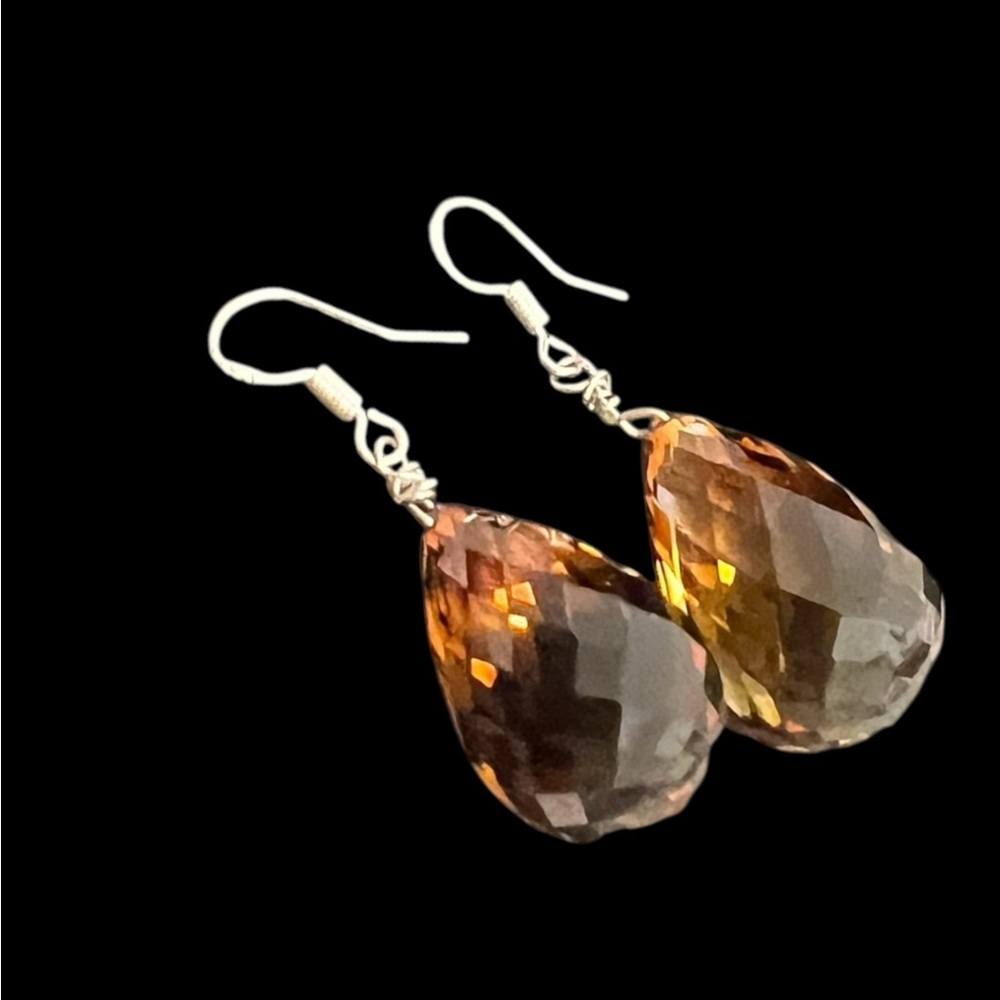 Silver .925 Amber Teardrop crystal Earrings
